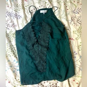 Dark green lace front cami top, size medium